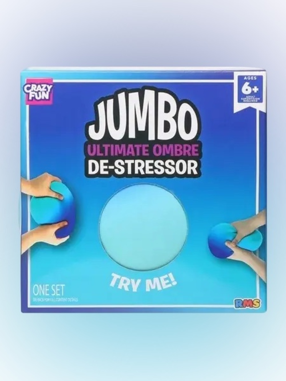 RARE Crazy Fun Jumbo 5.5in XL De-Stressor Blue Squishy Stress Ball RMS